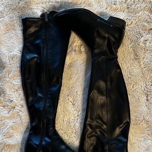 Black Knee High Boots Faux Leather